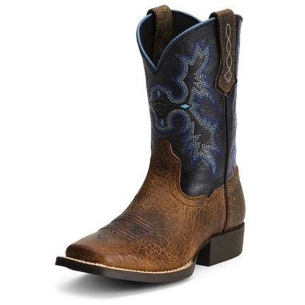 Ariat Girls' Tombstone Leather Western Square Toe Slip On Cowgirl Boots Size 5